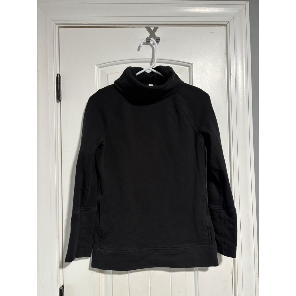 Lululemon Tunic sweater women's 4 black funnel neck kangaroo Pocket Front logo‎